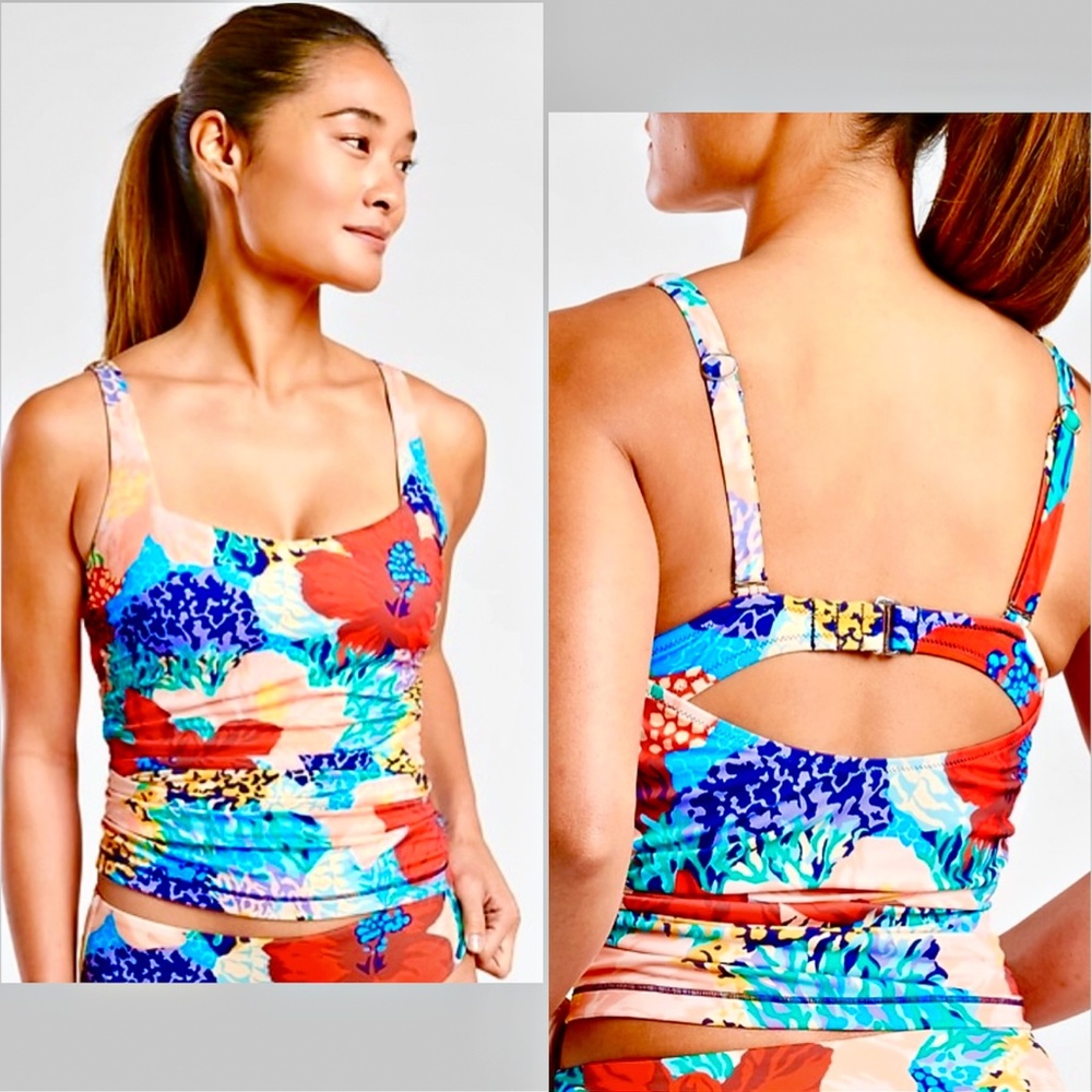 ATHLETA SQUARE NECK BRA CUP PRINT TANKINI Bora Bora